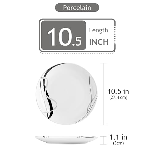 VEWEET Dinner Plates Set of 6, 10.5 Inch Ceramic Plates, White Plate Salad Plates for Kitchen, Microwave and Dishwasher Safe, Series Fiona - Image 3