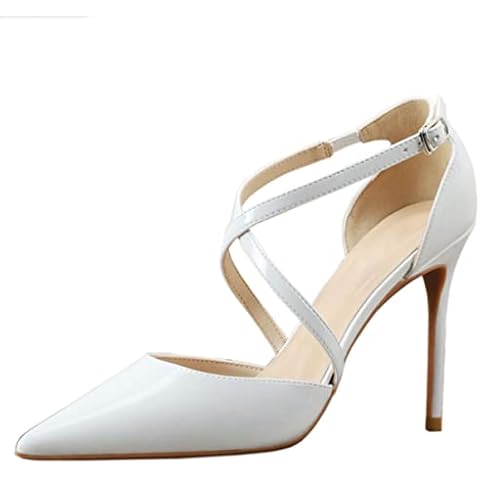 Ciuyurra Women Elegant D Orsay Sandals Stiletto High Heels Ankle Strap Formal Dress Shoes Pointed Toe Party Wedding Heeled White-10CM Size 46 Cover