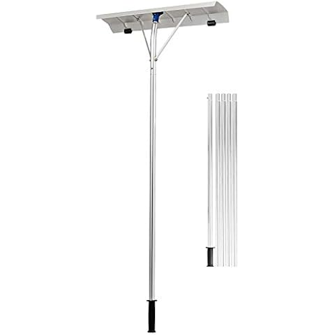 Goplus Roof Snow Rake, 5'-20' Extendable Aluminum Snow Removal Tool Shovel with Wheels, 26" Blade & 5-Section Tubes for Snow Leaves Debris Car, Scratch Free Cover