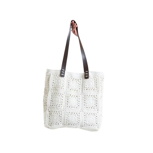 zora craft Handmade Granny Square Crochet Tote Bag – Large Vintage-Style Afghan Bag for Women – Pure White Cotton Knit – Thoughtful Gift for Her-picture-15