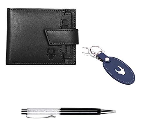 WildHorn Leather Wallet Keychain & Pen Combo For Men, Gift Hamper (GFT 150) Multicolor, Multicolor, Contemporary