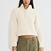 Keeliya Womens Fleece Sweatshirts Cropped Half Zip Fuzzy Warm Sherpa Pullover Varsity Jackets with Zipper Pockets(Beige,S)