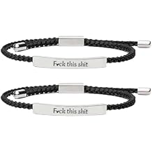 2PCS F*ck This Shit Motivational Tube Bracelet,Handmade Braided Wrap Bracelet, Handmade Engraved Inspirational Bracelet,Couples Bracelets,Adjustable Bracelets,for Women Men Gifts