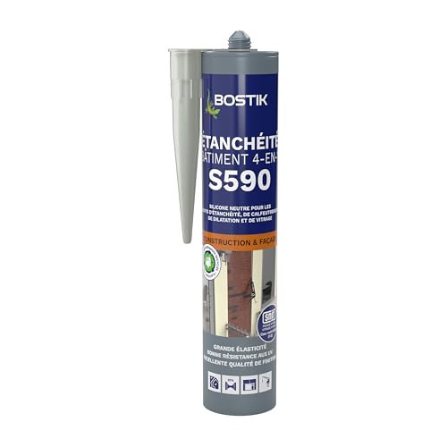 Bostik S590 – Mastic d'Étanchéité Bâtiment 4 en 1 – Intérieur et Extérieur – Joints De Calfeutrement, Dilatation, Façade Et Vitrage – Couleur :...