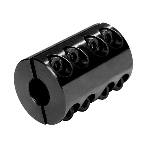 SINOAXISSPACE 1/4" to 1/4" Rigid Shaft Coupling, 11/16" OD, 1-1/8" Length, Double Split Clamp Coupling, Black Oxide Plated, with #4-40 x 3/8" Set Screws