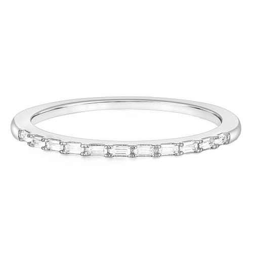 TIGRADE Half Eternity Ring for Women, Baguette Cubic Zirconia Anniversary Thin Stacking Ring...