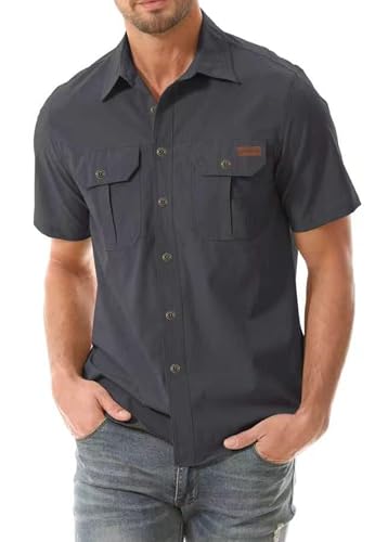 Zyvrenix Men's Short Sleeve Button Down Shirts with Pocket Dark Gray 2XL - image 1