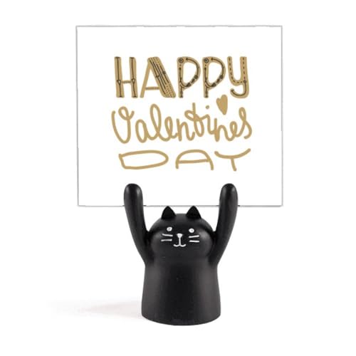 Porte-mémo avec citation Happy Valentine Day motif chat noir en bois pour papeterie de bureau