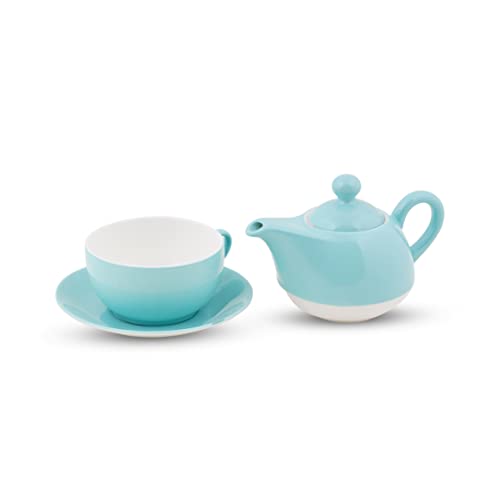 Image of Dandy Lines Tea for One Tea Set in Teal, Ceramic Tea Set, Pack of 4, Microwave & Dishwasher Safe, Great for Hosting & Gifting