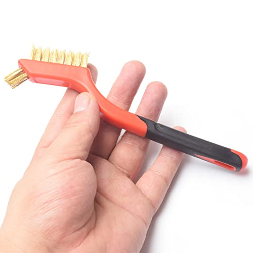 Image of Wire Brush Set, 12 Pcs Brass /Stainless Steel /Nylon Wire Brushes for Cleaning with Curved Handle Grip for Rust Removal, Dirt, Paint Scrubbing (Brass)