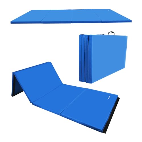 Image of BalanceFrom 6x4 Feet 4-Panel Folding Gymnastics Mat - 2-Inch Thick Pad with Vinyl Surface and Carrying Handles for Tumbling, Yoga, Pilates, Home Workouts, and Martial Arts