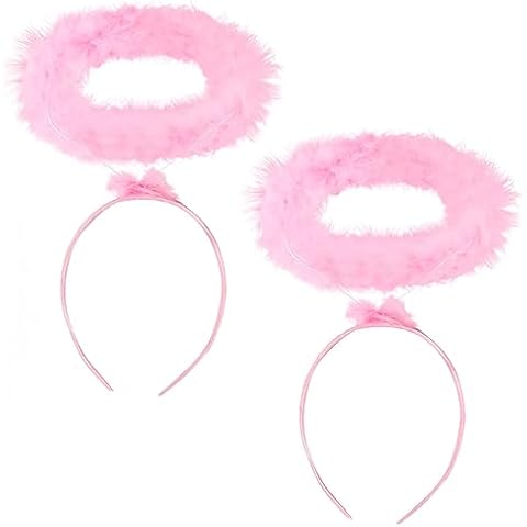 UNIME 2 Pack Angel Halo Headbands Feather Angel Headband Pink Halo Hair band Halloween Christmas Costume Accessory(Pink) Cover