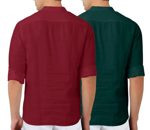 Image of Zombom Men's Combo Cotton Polyester Blend Solid Full Sleeve Straight Regular Fit Mandarin /Chinese Collor Kurta (Pack of 2)