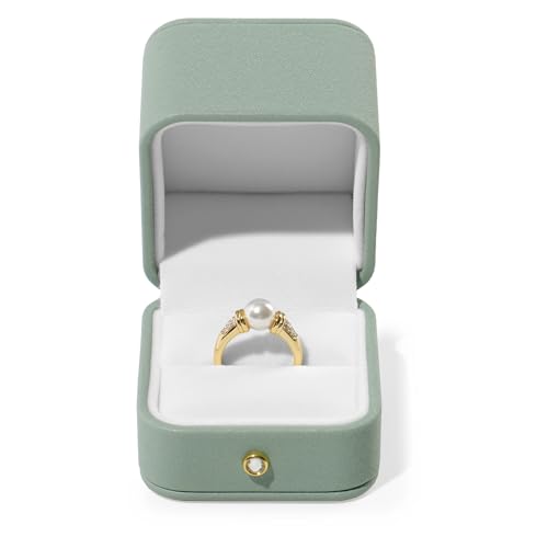 Green Leather Ring Gift Box Jewelry Gift Box Small Ring Case for Engagement,Proposal,Wedding,Birthday Gifts(Green)