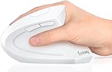 Lekvey Ergonomic Mouse, Vertical Wireless Mouse, Rechargeable 2.4G Optical Carpal Tunnel Mice with USB Receiver: 1000/1200/1600 DPI, 6 Buttons, for Laptop, Computer, Mac, PC, Desktop, Notebook, White