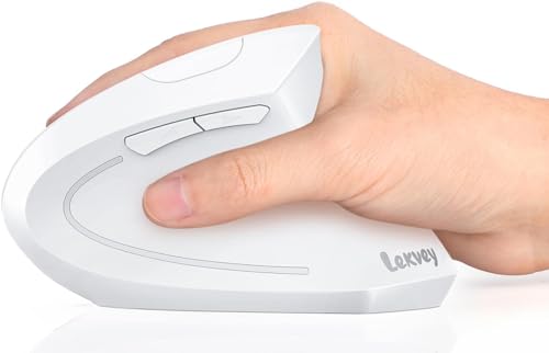 Lekvey Ergonomic Mouse, Vertical Wireless Mouse, Rechargeable 2.4G Optical Carpal Tunnel Mice with USB Receiver: 1000/1200 / 1600 DPI, 6 Buttons, for Laptop, Computer, PC, Desktop, Notebook, White