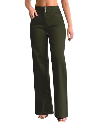 Image of roswear Women's Wide Leg Jeans Casual High Waisted Stretch Baggy Loose Denim Pants