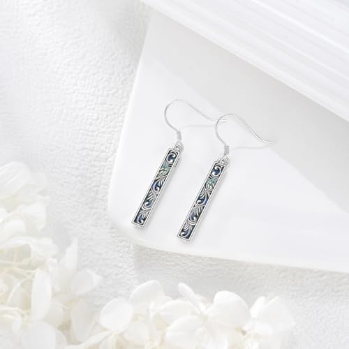 Boho Filigree Bar Earrings Sterling Silver Abalone Shell Long Dangle Earrings Bohemian Jewelry Gift for Women4