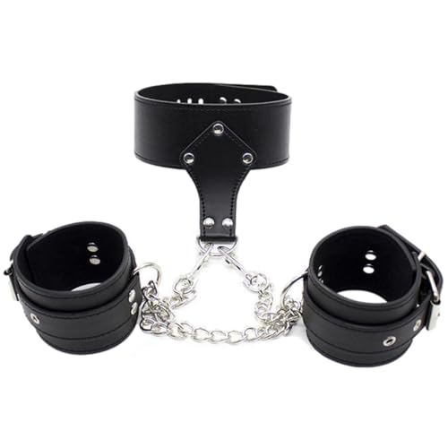 Bondage Collar with Handcuffs Harness Neck to Wrist Restraints Ki...
