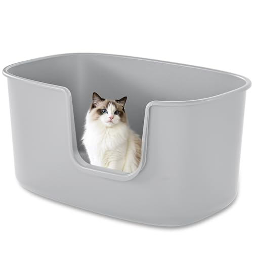 Topzoo 猫トイレ 大型 飛散防止 猫砂マット付き 猫 トイレ オープンタイプ お手入れ簡単 猫のトイレ 大きい 子猫 猫用トイレ 本体 70×46×35cm 特大 多頭飼い おしゃれ シンプル スコップ付き グレー