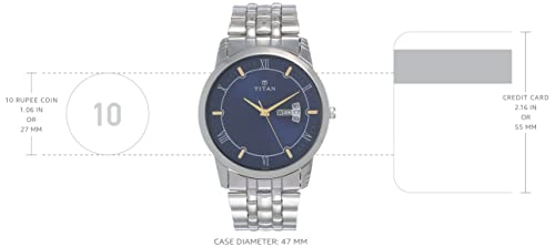 Titan Analog with Day and Date Blue Dial Stainless Steel Strap watch for Men-NS1774SM01 - Image 3