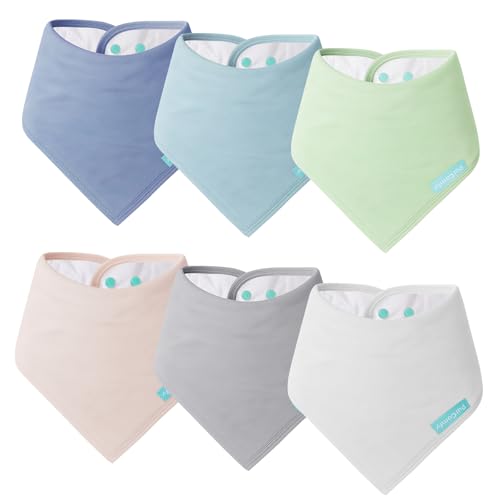 PurComfy SuperSoft Baby Bibs, Premium Bamboo Bandana Drool Bibs for Infant Boys & Girls, Adjustable Snap Bibs, 6-Pack Earthy Mist
