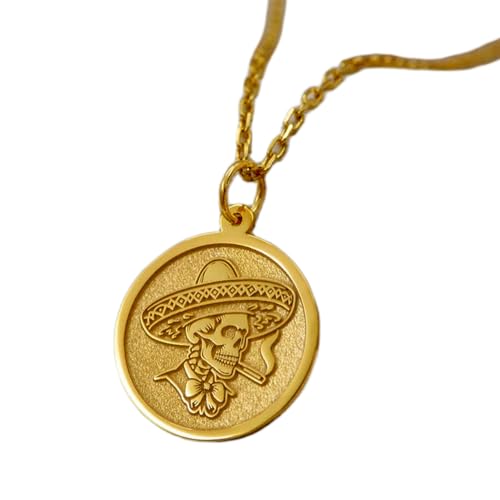 Collier pendentif pièce de monnaie gravée tête de mort de hors-la-loi pour affirmer son identité