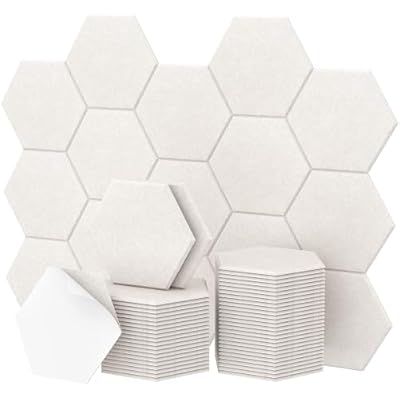 48 Pack High Density Hexagon Acoustic Panels, TONOR 12"x 10"x 0.4" Soundproof Wall Panels, Sound Absorbing Panels for Interior Wall Décor, Peel and Stick Modern for Studio, Office, Home, Beige