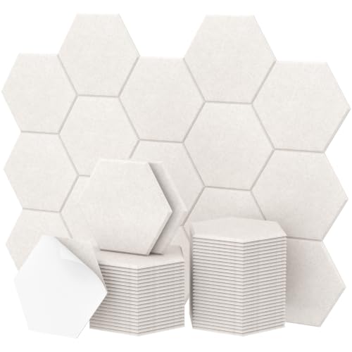 Image of 48 Pack High Density Hexagon Acoustic Panels, TONOR 12 inchx 10 inchx 0.4 inch Soundproof Wall Panels, Sound Absorbing Panels for Interior Wall Decor, Peel and Stick Modern for Studio, Office, Home, Beige