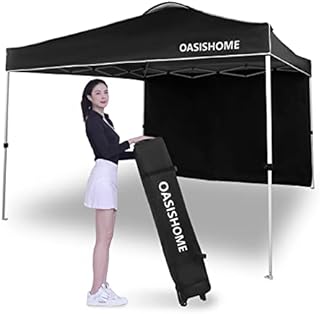 OASISHOME Pop-up Gazebo Instant Portable Canopy Tent 10'x10', with 1 Sidewall, Wheeled Bag, for Outdoor/Beach Parties and Trade Shows (10FTx10FT, Black)