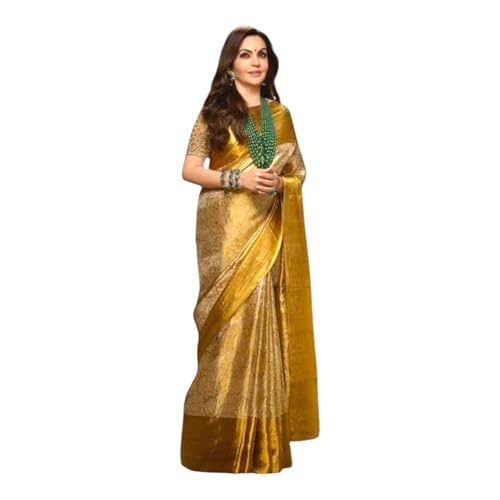 Image of Nita Ambani Inspired Banarasi Tissue Silk Saree with Zari Weave Pallu | Blouse Included