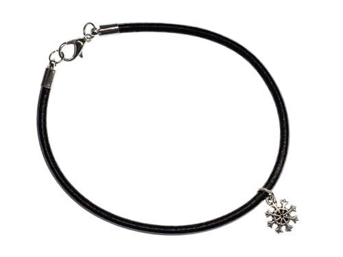 Miniblings Schneeflocke Lederarmband schwarz Armband Eisblume Schnee Winter 13mm - Modeschmuck handmade - Damen Mädchen Bettelarmband