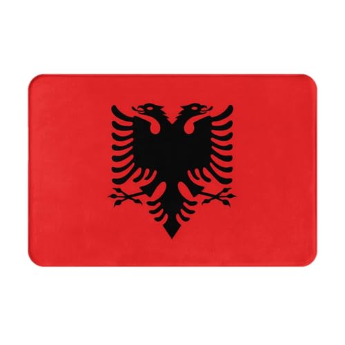 WZYWHJ Paillasson antidérapant 40,6 x 61 cm Facile à nettoyer Convient pour porte d'entrée, salon, salle de bain Motif drapeau albanais