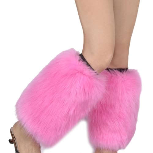 Womens Faux Vintage Leg Warmers Solid Color Furry Plush Boot Covers Cuffs Party Calf Length Socks