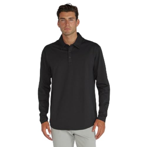 Men’s Drop-Cut Long Sleeve Polo – Lightweight Moisture-Wicking w/ 3-Button Collar – Stretch Fabric – Casual Performance Shirt
