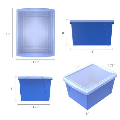 Image of Storex 4 Gallon Storage Bin with Lid - Plastic Classroom Organizer for Books and Supplies, Blue, 1-Pack (61412A06C)