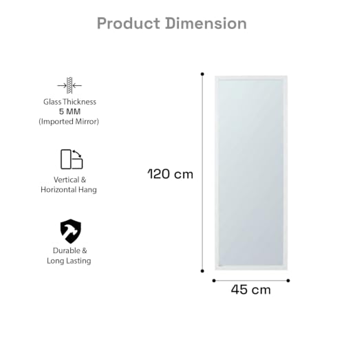 Image of Wakefit Decorative Rectangle Wall Mirror - 47 Inch | Metal Frame Wall Mirror for Living Room Bedroom Entryway Dressing Room Modern Home Decor & Gifting | Agbada White - 18.1x47.6x2 Inch