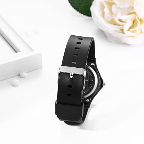 JewelryWe-Kinderuhr-Analog-Quarz-30m-wasserdichte-Armbanduhr-Kinder-Klassische-Einfache-Silikon-Armband-Uhren-fuer-Junge-Maedchen-Jugendliche-SchwarzWeiss