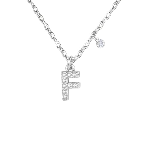 Collar Inicial letra Acero Inoxidable, Collar Mujer con Colgante letra A B C D E F G H I J K L M N O P Q R S T U V W X Y Z Pequeñas - Bisutería Regalo Cumpleaños, Novia o Amigas, Color Plateado (F)