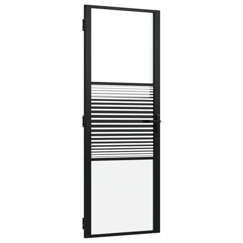 vidaXL Porte en verre Rayé Noir 76 x 3.5 x 201.5 cm Aluminium, Salon moderne, porte en verre rectangulaire, barrière stylée, mécanisme de verrouillage, séparation...