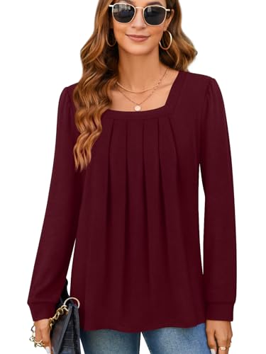 Anyally Womens Fall Long Sleeve Tunic Tops Plus Size Square Neck Shirt Loose Sweaters for Leggings3