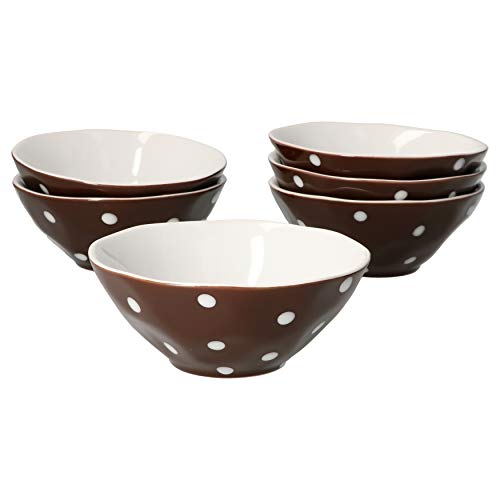 Mercant Lot de 6 bols à céréales en faïence Marron à pois blancs I 225 ml I Coupelles pour soupe, salade, collations et dessert I Cover