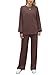 REORIA Damen Baumwolle Rundhals Jogginganzug Langärmliges Oberteil und weite Hose Zweiteiler Trainingsanzug Hausanzug Sport Set Lounge Set Kaffee XXL