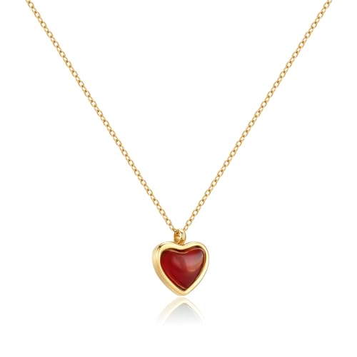 Joxevyia Carnelian Crystal Heart Necklace Raw Stone Healing Crystals Dainty Heart Gemstone Gold Pendant Necklace Anniversary Birthday Valentines Gift for Her