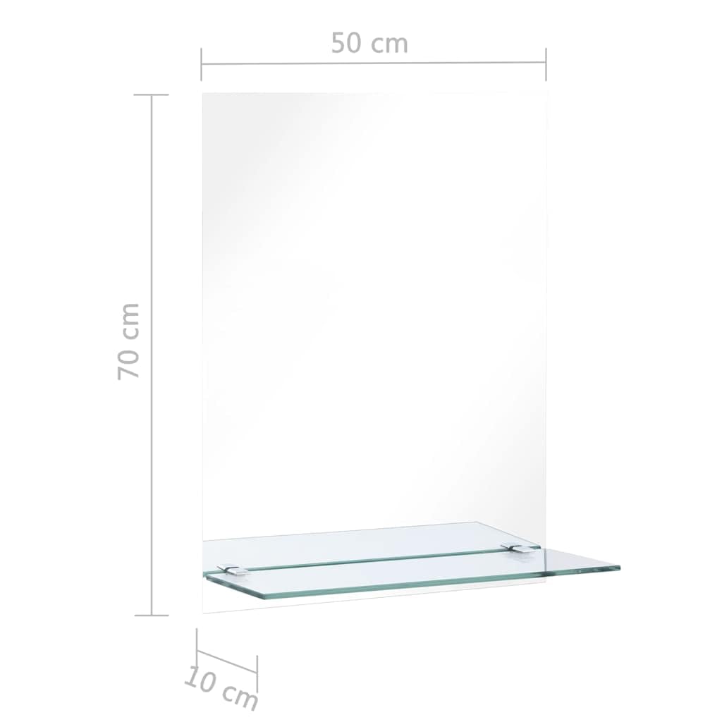 Wandspiegel mit Regal 50x70 cm aus gehärtetem Glas ideal für Badezimmer, Flur oder Schlafzimmer, inklusive Regal für Dekorationen, Kosmetik, Rasur und Frisieren, einfache Wandmontage
