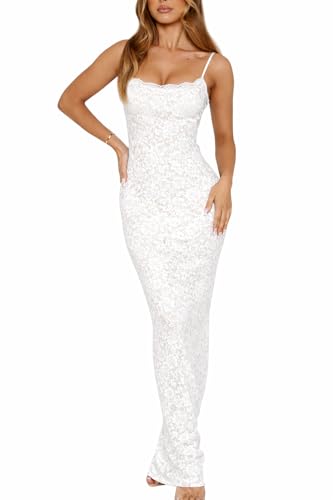 Image of Women's Lace Maxi Dress Spaghetti Strap Slim Fit Sleeveless Gown with Lace Bust for Evening & Party