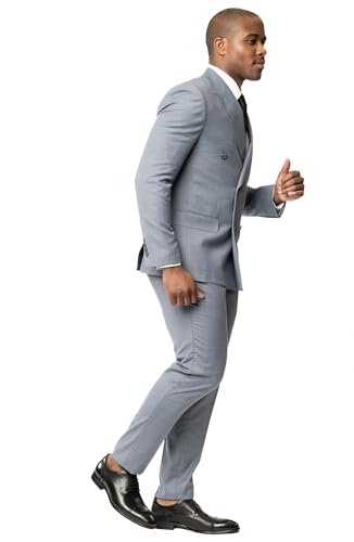 Slim Fit 2 Button Double Breasted Peak Lapel Solid Men's Suit ZF100364