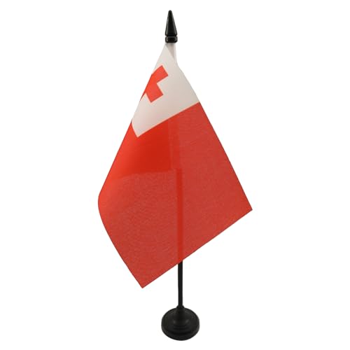 AZ FLAG - Drapeau De Table Tonga - 15x10 cm - Mini Drapeau Tongien De Bureau 100% Polyester Avec Hampe De 25cm Et Socle En Plastique Noir