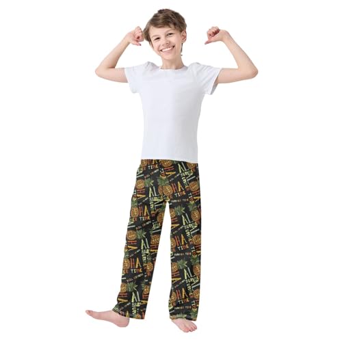 Aloha Pineapple Summer Time Boys Long Pants Soft Trousers Elastic Waist Kids Lounge Bottoms with Pockets S-XL2