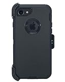 Hand-e Belt Clip Cover for iPhone SE 3rd & 2nd GEN 2022-2020 / iPhone 8 / iPhone 7 (4.7”) 2-in-1 Protective Defender Case w Screen Protector & Holster & Clip/Shock & Drop Proof – Black/Black